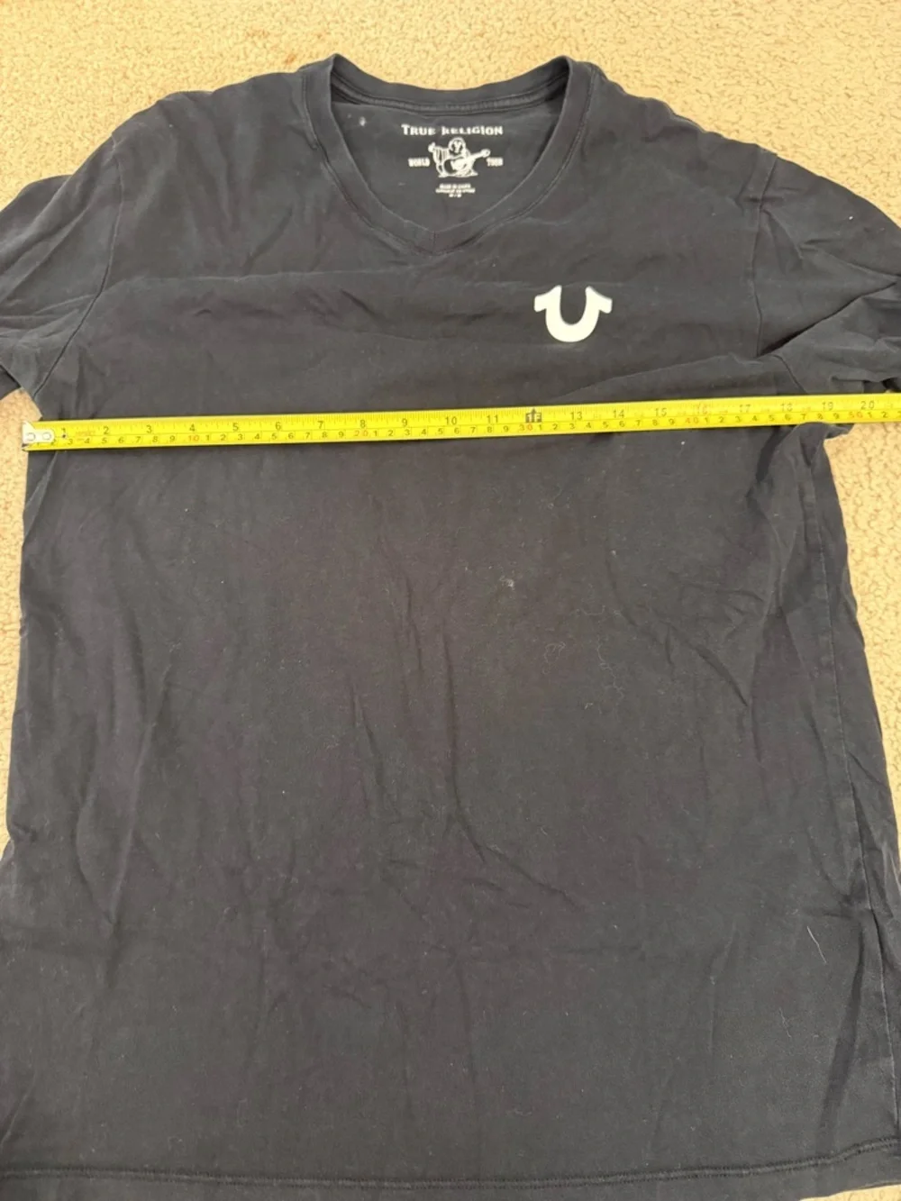 True Religion Black V Neck T Shirt Men’s Medium Logo Tee Casual